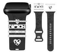 Vozehui Butterfly Engraved Strap with Decorative Ring Loops Compatible with Apple Watch Strap 38mm 40mm 41mm 42mmm 44mm 45mm for Women,Soft Silicone Band for iWatch Series 11 10 9 8 7 6 5 4 3 2 1 SE