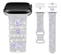 Vozehui Butterfly Engraved Strap with Decorative Ring Loops Compatible with Apple Watch Strap 38mm 40mm 41mm 42mmm 44mm 45mm for Women,Soft Silicone Band for iWatch Series 11 10 9 8 7 6 5 4 3 2 1 SE