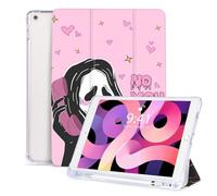 Vozehui Case for iPad 10.2 Inch 9th/8th/7th Generation With Pencil Holder, Auto Sleep/Wake - Ghost Scary Face Design for Women, Men, Kids, Girls, Boys - Pink