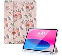 Vozehui Case for iPad 10th Generation 2022 10.9 Inch Case, iPad Cover 2022 with Pencil Holder, iPad 10.9 Case Smart Auto Sleep Wake, Tri-fold Stand Protective Case for iPad 10, Paintings Flowers, Pink