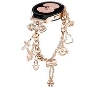 Vozehui Chain Metal Strap 20mm Compatible with Samsung Galaxy Watch 7 6 5 4 FE 40mm/44mm,Charm Accessories Diamond Bow Band For Samsung Galaxy Watch 6 classic 43mm/47mm,Active 2 40mm/44mm For Women