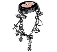 Vozehui Chain Metal Strap 20mm Compatible with Samsung Galaxy Watch 7 6 5 4 FE 40mm/44mm,Charm Accessories Diamond Bow Band For Samsung Galaxy Watch 6 classic 43mm/47mm,Active 2 For Women,Black
