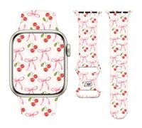 Vozehui Cherry Bow Print Silicone Strap Compatible with Apple Watch Strap 42mm 41mm 40mm 38mm,Soft Cute Replacement Straps for iWatch SE/Ultra Series 11 10 9 8 7 6 5 4 3 2 1, Women Men