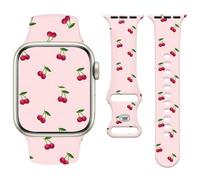 Vozehui Cherry Print Silicone Strap Compatible with Apple Watch Strap 42mm 41mm 40mm 38mm,Soft Cute Replacement Straps for iWatch SE/Ultra Series 11 10 9 8 7 6 5 4 3 2 1, Women Men