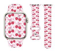 Vozehui Cherry Print Silicone Strap Compatible with Apple Watch Strap 42mm 44mm 45mm 49mm,Soft Cute Replacement Straps for iWatch SE/Ultra Series 11 10 9 8 7 6 5 4 3 2 1, Women Men