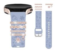 Vozehui Christmas Engraved 20mm Band and Decorative Rings Loops Compatible with Samsung Galaxy Watch 7 6 5 4 40/44mm,Soft Silicone Strap for Decorative Charms for Watch FE/Active 2/3 41mm/5 Pro