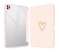 Vozehui Cute Case for iPad Air 11 inch M2 2024 Air 6th /10.9 Air 5th 2022/Air 4th 2020 Case Pink with Clear Back Shell,Pencil Holder,Tri-fold Stand,Auto Sleep Wake for iPad Air 6 5 4th Pink Heart