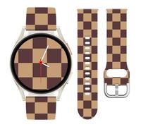 Vozehui Cute Checkered Strap 20mm Compatible with Samsung Galaxy Watch 7 6 5 4 FE 40mm 44mm,Waterproof Soft Silicone Sport Strap for Garmin Vivoactive 5/Vivoactive 3 Smart for Women Men,Brown