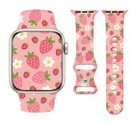 Vozehui Cute Strawberry Print Silicone Strap Compatible with Apple Watch Strap 42mm 44mm 45mm 49mm,Soft Cute Replacement Straps for iWatch SE/Ultra Series 11 10 9 8 7 6 5 4 3 2 1, Women Men