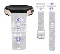 Vozehui Engraved Strap Compatible with Samsung Galaxy Watch 7 6 5 4 40mm 44mm Women, 20mm Soft Silicone Band with Decorative Rings Loops for Watch FE/Active 2/Watch 3 41mm/5 Pro,Grey