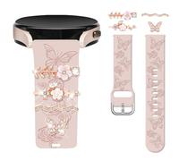 Vozehui Engraved Strap Compatible with Samsung Galaxy Watch 7 6 5 4 40mm 44mm Women, 20mm Soft Silicone Band with Decorative Rings Loops for Watch FE/Active 2/Watch 3 41mm/5 Pro,Pink