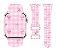 Vozehui Flower Pink Grid Print Silicone Strap Compatible with Apple Watch Strap 42mm 41mm 40mm 38mm,Soft Cute Replacement Straps for iWatch SE/Ultra Series 11 10 9 8 7 6 5 4 3 2 1, Women Men