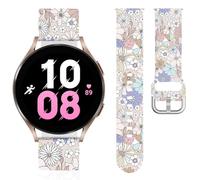 Vozehui Flowers Printed Strap Compatible with Samsung Galaxy Watch 7/6/5/4/FE Band 40/44mm, 20mm Waterproof Silicone Replacement for Samsung Galaxy Watch 3/5 Pro 45mm/Active 2,Women