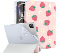 Vozehui for iPad Pro 11 Inch Case, 2024 iPad Pro 11 (M4 5th Generation) Case with Pencil Holder, Removable Magnetic Slim Stand Hard Back Shell Cover for iPad Pro 2024 Case 11", Strawberry