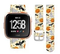 Vozehui Halloween Holiday Band Compatible with Fitbit Versa/Versa 2/Versa Lite Bands for Women Men,Soft Silicone Cute Sport Pumpkin Strap