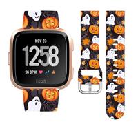 Vozehui Halloween Holiday Band Compatible with Fitbit Versa/Versa 2/Versa Lite Bands for Women Men,Soft Silicone Cute Sport Pumpkin Strap