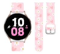 Vozehui Heart Flowers Printed Strap Compatible with Samsung Galaxy Watch 7/6/5/4/FE Band 40/44mm, 20mm Waterproof Silicone Replacement for Samsung Galaxy Watch 3/5 Pro 45mm/Active 2,Women