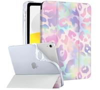 Vozehui iPad 10th Gen Case - 10.9 inch Pink Shockproof Slim Protective Cover Stand with Adjustable Angles, Auto Wake/Sleep Function, Leopard Strawberry Pattern