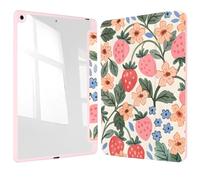 Vozehui iPad Case 11/10.9 Inch (A16)11/10th Gen/10.2 Inch 9th/8th/7th Gen/9.7 In.5th/6th/Air 11 In.M3/M2 w/Clear Back Shell w/Pencil Holder,Tri-fold Stand Cover w/Auto Sleep Wake Strawberry Floral