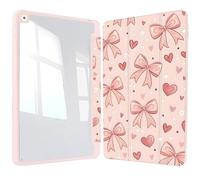 Vozehui iPad Case 11/10.9 Inch (A16)11/10th Gen/10.2 Inch 9th/8th/7th Gen/9.7 In.5th/6th/Air 11 In.M3/M2 w/Clear Back Shell w/Pencil Holder,Tri-fold Stand Cover w/Auto Sleep Wake Bow Love
