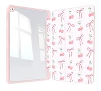 Vozehui iPad Case 11/10.9 Inch (A16)11/10th Gen/10.2 Inch 9th/8th/7th Gen/9.7 In.5th/6th/Air 11 In.M3/M2 w/Clear Back Shell w/Pencil Holder,Tri-fold Stand Cover w/Auto Sleep Wake Bow cherry