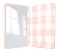 Vozehui iPad Case 11/10.9 Inch (A16)11/10th Gen/10.2 Inch 9th/8th/7th Gen/9.7 In.5th/6th/Air 11 In.M3/M2 w/Clear Back Shell w/Pencil Holder,Tri-fold Stand Cover w/Auto Sleep Wake Pink White Grid