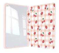 Vozehui iPad Case 11/10.9 Inch (A16)11/10th Gen/10.2 Inch 9th/8th/7th Gen/9.7 In.5th/6th/Air 11 In.M3/M2 w/Clear Back Shell w/Pencil Holder,Tri-fold Stand Cover w/Auto Sleep Wake Strawberry Cherry