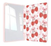 Vozehui iPad Case 11/10.9 Inch (A16)11/10th Gen/10.2 Inch 9th/8th/7th Gen/9.7 In.5th/6th/Air 11 In.M3/M2 w/Clear Back Shell w/Pencil Holder,Tri-fold Stand Cover w/Auto Sleep Wake Bow Cherry