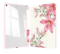 Vozehui iPad Case 11/10.9 Inch (A16)11/10th Gen/10.2 Inch 9th/8th/7th Gen/9.7 In.5th/6th/Air 11 In.M3/M2 w/Clear Back Shell w/Pencil Holder,Tri-fold Stand Cover w/Auto Sleep Wake Lily Floral
