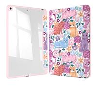 Vozehui iPad Case 11/10.9 Inch (A16)11/10th Gen/10.2 Inch 9th/8th/7th Gen/9.7 In.5th/6th/Air 11 In.M3/M2 w/Clear Back Shell w/Pencil Holder,Tri-fold Stand Cover w/Auto Sleep Wake Purple Pink Cats