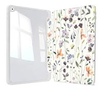Vozehui iPad Case 11/10.9 Inch (A16)11/10th Gen/10.2 Inch 9th/8th/7th Gen/9.7 In.5th/6th/Air 11 In.M3/M2 w/Clear Back Shell w/Pencil Holder,Tri-fold Stand Cover w/Auto Sleep Wake Plant Flower