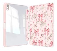Vozehui iPad Case 11/10.9 Inch (A16)11/10th Gen/10.2 Inch 9th/8th/7th Gen/9.7 In.5th/6th/Air 11 In.M3/M2 w/Clear Back Shell w/Pencil Holder,Tri-fold Stand Cover w/Auto Sleep Wake Bow Flower