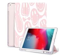 Vozehui iPad Case 11/10.9 Inch (A16)11/10th Generation 2025/2022/10.2 Inch 9th/8th/7th Generation 2021/2020/2019 with Pencil Holder,Tri-fold Stand Protective Cover with Auto Sleep Wake, Pink Smile