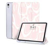 Vozehui iPad Case 11/10.9 Inch (A16)11/10th Generation 2025/2022/10.2 Inch 9th/8th/7th Generation 2021/2020/2019 with Pencil Holder,Tri-fold Stand Protective Cover with Auto Sleep Wake, Pink Smile