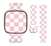 Vozehui Pink Checkered Silicone Straps for Fitbit Versa 4/3/Sense/Sense 2, Soft Unique Printing Technology, Waterproof Durable Adjustable Easy Install Comfortable Replacement Band for Women Men