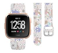 Vozehui Retro Flower Silicone Straps for Fitbit Versa/Versa 2/Versa Lite, Elegant Soft Unique Printing Technology, Waterproof Durable Adjustable Easy Install Replacement Band for Women Men