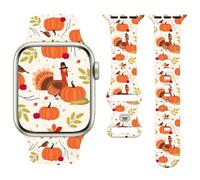 Vozehui Thanksgiving Day Band Compatible with Apple Watch Pumpkin Turkey 38mm 40mm 41mm 42mm 44mm 45mm 49mm Women Men,Soft Silicone Cute Sport Strap for iWatch Series 11 10 9 8 7 6 5 4 3 2 1 SE Ultra