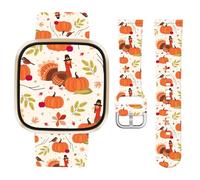 Vozehui Thanksgiving Day Band Compatible with Fitbit Versa 4 3/Sense/Sense 2 Bands for Women Men,Soft Silicone Cute Sport Pumpkin Strap