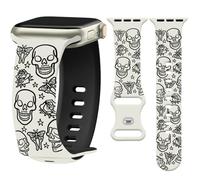 Vozehui Two-color Halloween Engraving Band Compatible for Apple Watch Band 38/40/41/42mm,Butterfly buckle Soft Silicone Strap for iWatch SE Series 11 10 9 8 7 6 5 4 for Women Men
