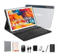VOZIZOV Newest Android 14 Tablet, 10 inch, 128GB ROM + 14GB RAM + 2TB Expandable, 4G LTE Dual SIM, 2-in-1 with Case/Keyboard/Mouse, 5G WiFi, Octa-Core, GPS, 8000mAh Battery