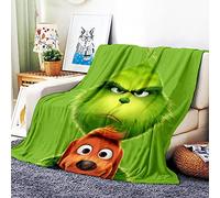 VOZMIO The Grinch Flannel Warm Soft Plush on The Sofa Bed Blanket Suitable for Air Conditioning Blanket Nap Blanket (A,60 * 80 in(150 * 200 CM))