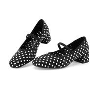 VOZTOLLS Women's Mary Jane Low Chunky Heels Closeld Square Toe Pumps Slip On Casual Comfortable Party Work Office Pumps Shoes, Black Polka Dot, 9 UK