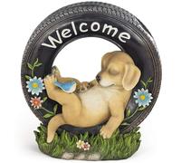 VP Home Chillaxing Welcome Puppy Dog Solar Powered LED Outdoor Decor Garden Light Outdoor Decor Garden Light Welcome Chillax Puppy Statues Outdoor Funny Figurine Decor for Outside Patio, Yard, Lawn