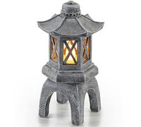 VP Home Solar-Powered Pagoda Garden Statues - Japanese Zen Lantern Outdoor Decor with Flickering LED Light - Durable Polyresin for Yard, Patio, or Garden - 12 x 7 x 6 Inches (Zen Garden Pagoda)