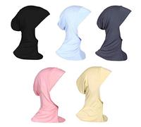 Vpang 5 Pack Womens Muslim Mini Hijab Caps Solid Color Modal Islamic Neck Cover Under Scarf Head Wear Cap, Set 1, Medium
