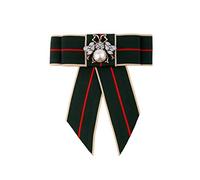 Vpang Crystal Bee Bow Brooch Pre-Tied Neck Tie Brooch Pin Striped Bow Tie for Women Wedding Party Bow Tie, Navy Blue, Large