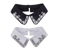 Vpang Women's Stylish Detachable Rhinestones Half Shirt Blouse False Collar Choker Peter Pan Necklace Fake Collar, Black+white, Large