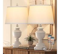 Vpazg Table Lamps Set of 2, Modern Farmhouse Nightstand Lamp with USB Ports, 3-Way Dimmable Touch Control Washed White Bedside Lamps with Off-White Linen Shade for Bedroom Living Room, Bulbs Included