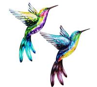 VPB 2PCS Large Metal Colorful Hummingbird Garden Art Ornaments Outdoor,Wrought Iron Hummingbird Hanging Decoration Birds Wall Sculptures for Home Bedroom Garden Patio Porch,Backyard Patio or Fence
