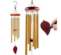 VPbao 27" Sympathy Outdoor Memorial Wind Chimes with 6 Metal Tubes & Hook | Personalize the wooden tag with words for Garden Patio Backyard Home DIY Engravable Wooden Wind Chimes Yard Home Decor